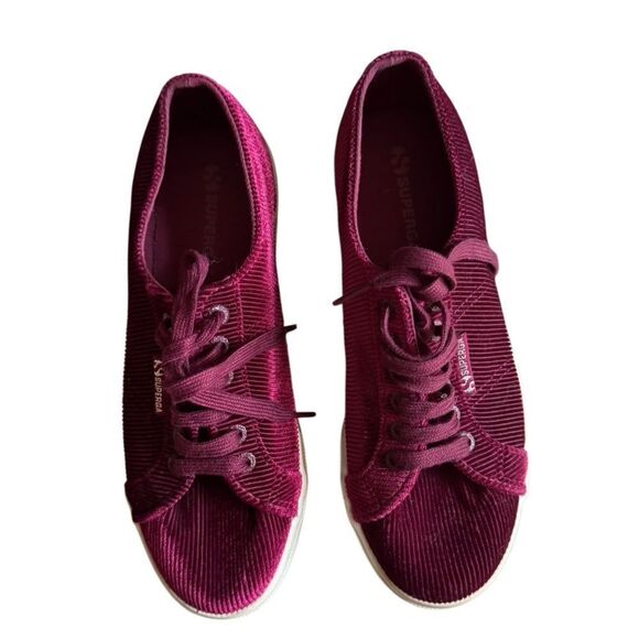 Superga Women's Velvet Corduroy Bordeaux Red Sneaker Shoes Size 8 (US 39) - Picture 4 of 9